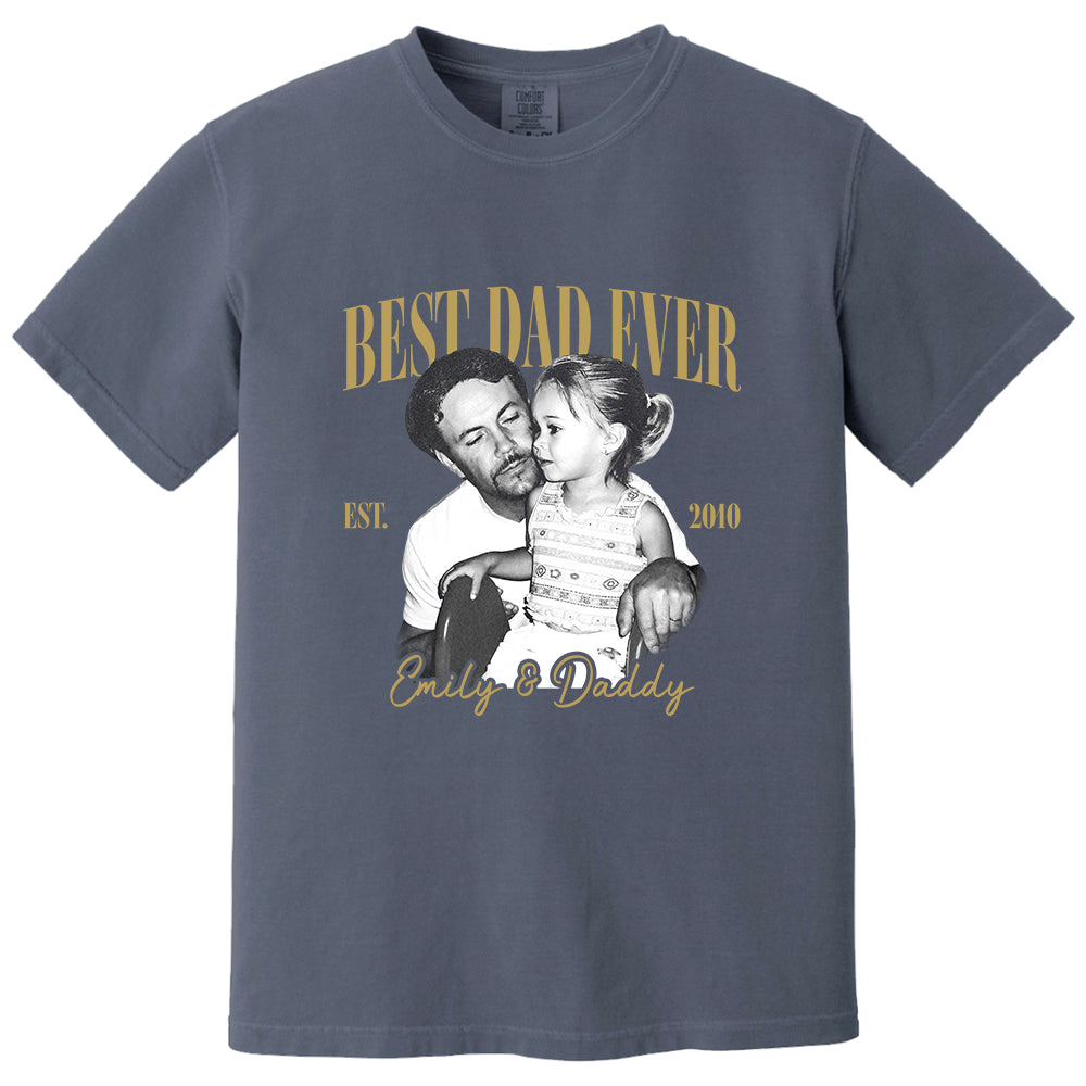 Best Dad Ever Custom Vintage Photo Shirt Fathers Day Gift from Kids, Gift for Husband, New Dad Gift, Family Picture Tee, Dad Est Shirt Vh01 