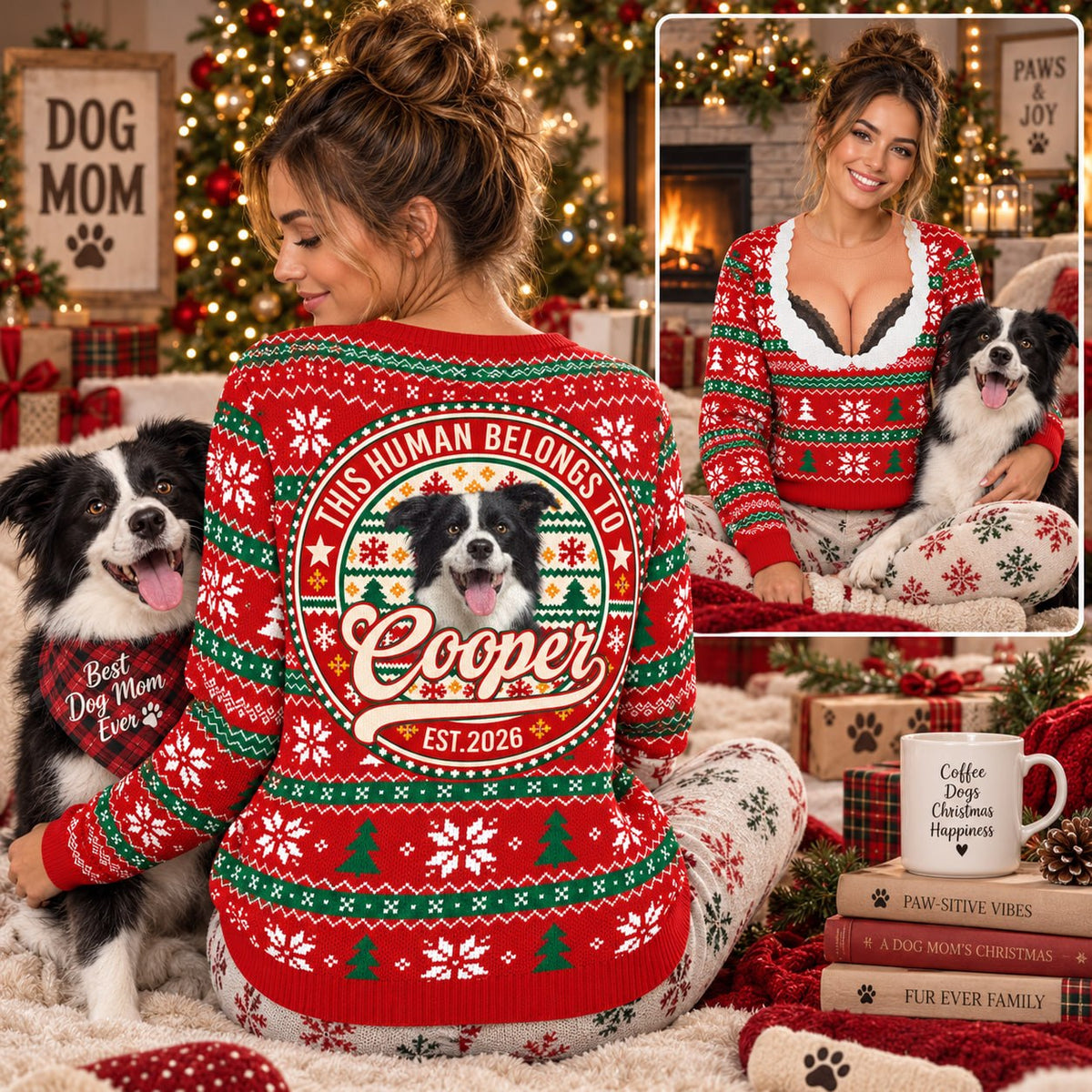 Personalized This Human Belongs To Christmas Shirt, Custom Pet Photo & Name, Funny Dog Lover Christmas Gift T1807 T24