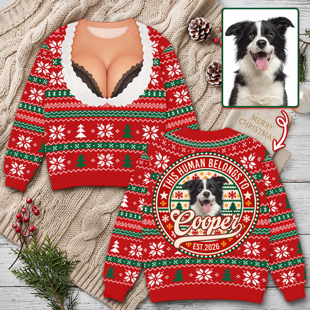 Personalized This Human Belongs To Christmas Shirt, Custom Pet Photo & Name, Funny Dog Lover Christmas Gift T1807 T24