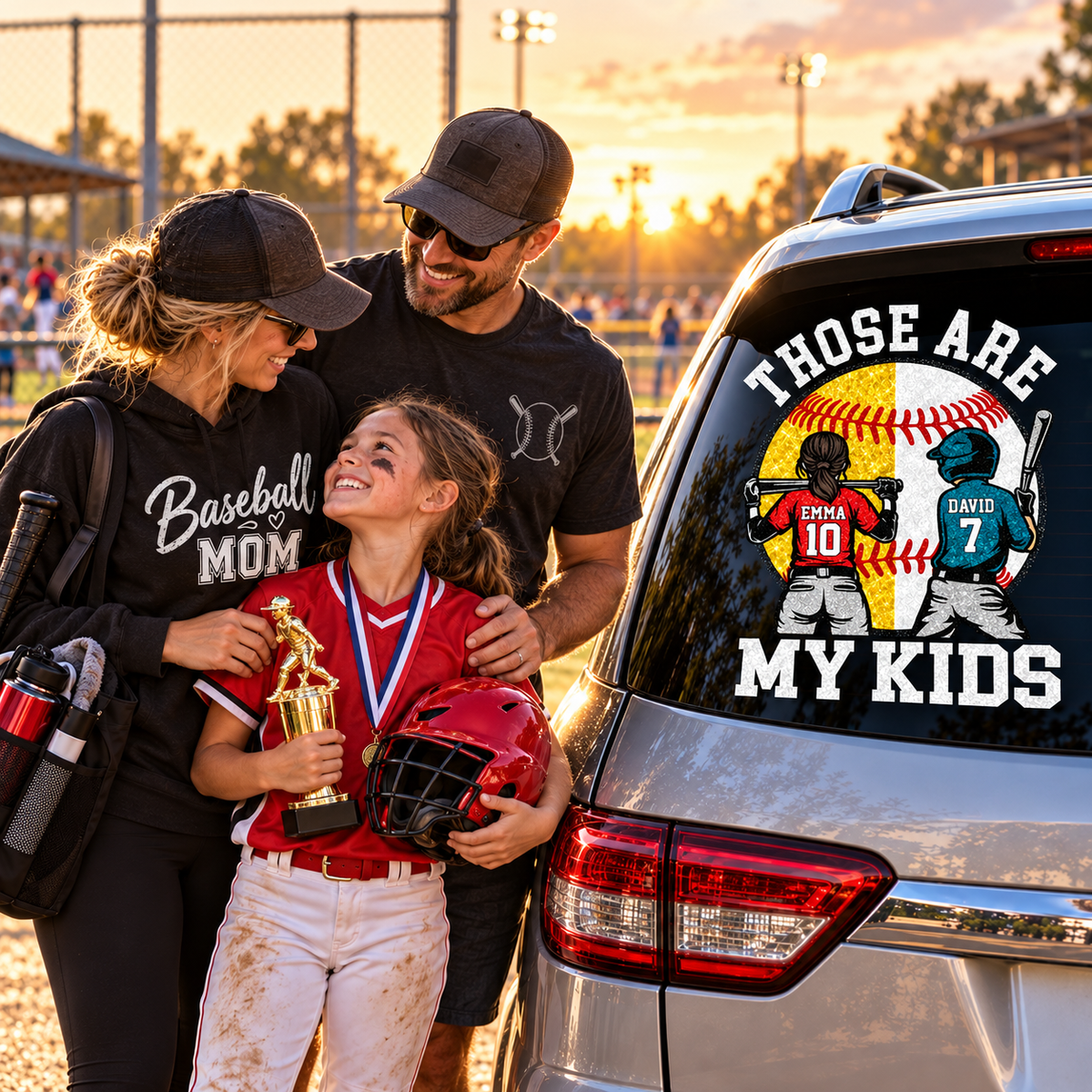 Personalized Those Are My Kids Baseball Softball Car Decal, Custom Ballpark Player Name & Number Sticker, Gift for Sports Moms and Dads T1807 T24