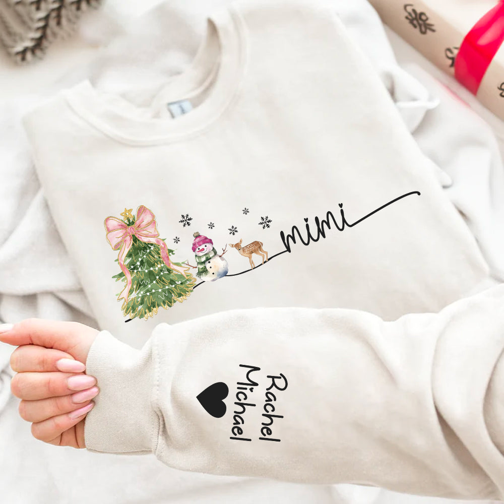 Mimi Christmas Snowman And Grandkids Sweatshirt - Personalized Family Gift For Grandma NA04 Tu20