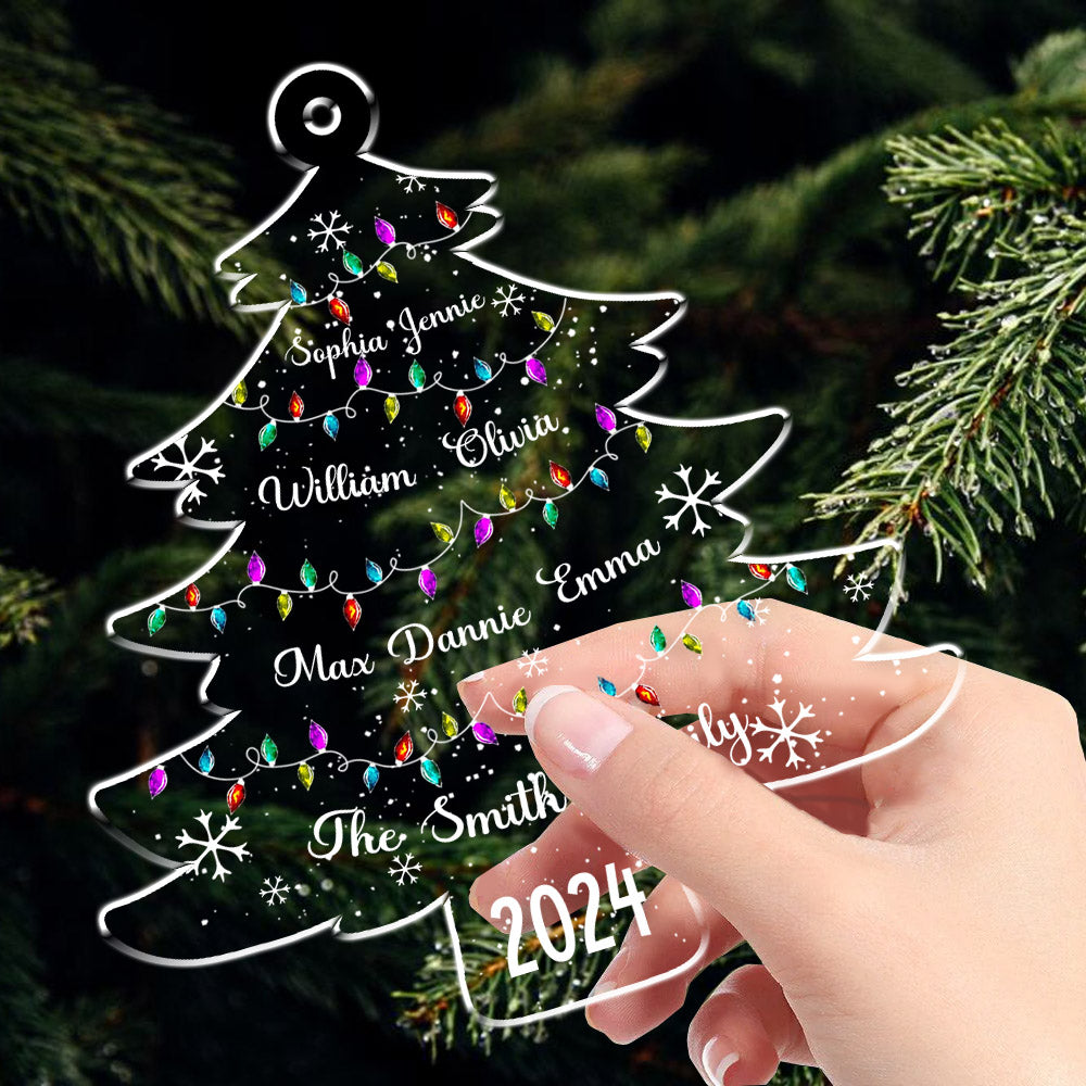 Christmas Tree With Family Names And Led Lights - Personalized Acrylic Ornament