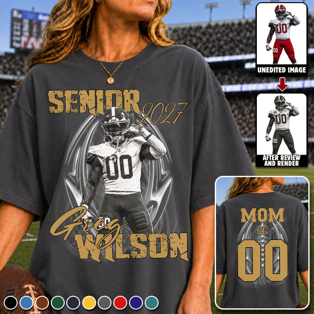 Personalized Senior Football Mom , Custom Photo Football  Shirt, Gift For Football Mom, Dad, Football Family A2110 Pt99