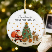 Baby's First Christmas Decoration | Keepsake Christmas Bauble Gift Ceramic Ornament | Personalised Baby's 1st Christmas Scene Decoration