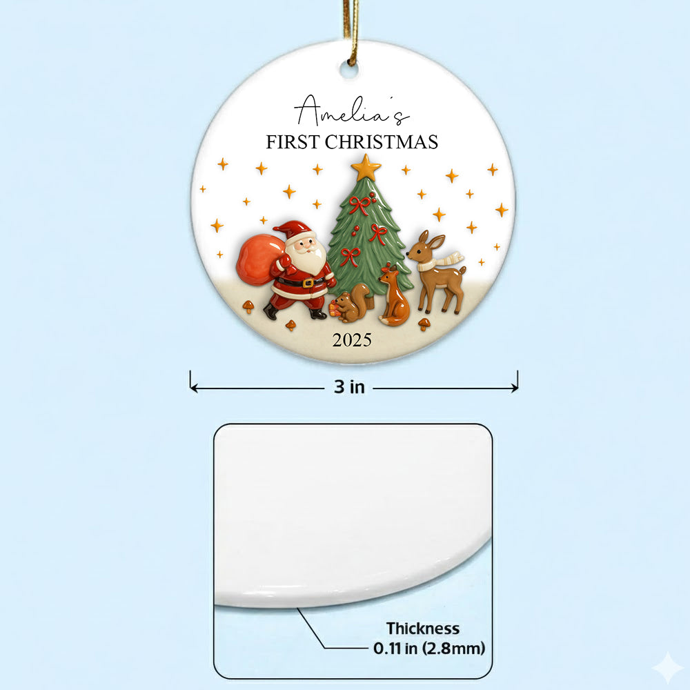 Baby's First Christmas Decoration | Keepsake Christmas Bauble Gift Ceramic Ornament | Personalised Baby's 1st Christmas Scene Decoration