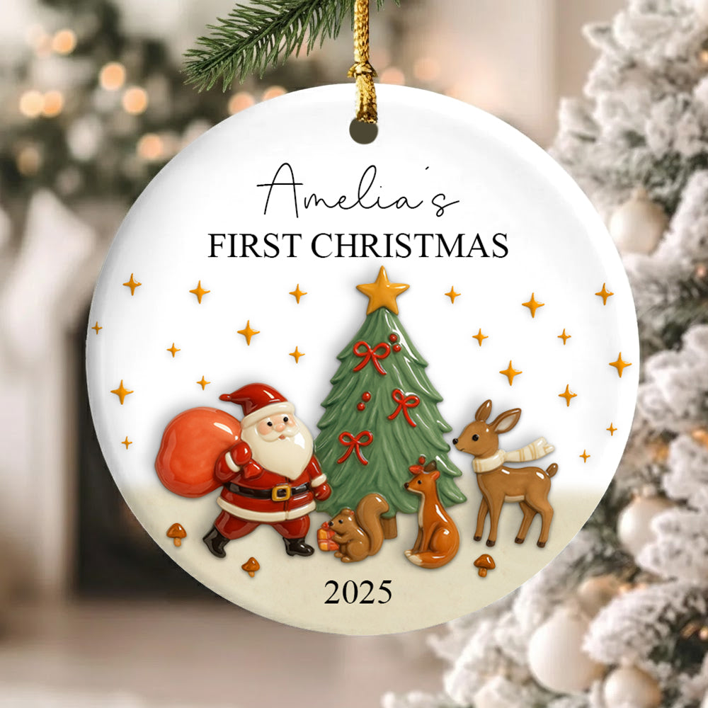 Baby's First Christmas Decoration | Keepsake Christmas Bauble Gift Ceramic Ornament | Personalised Baby's 1st Christmas Scene Decoration