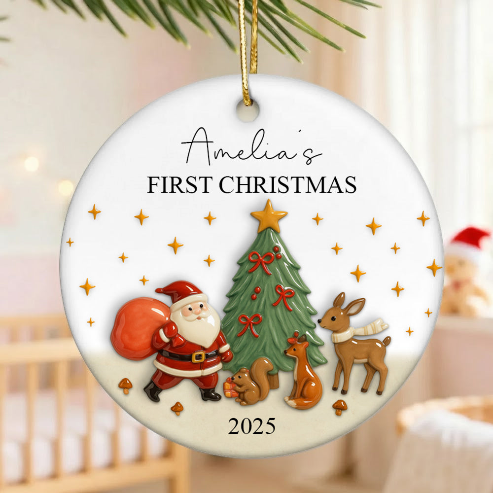 Baby's First Christmas Decoration | Keepsake Christmas Bauble Gift Ceramic Ornament | Personalised Baby's 1st Christmas Scene Decoration