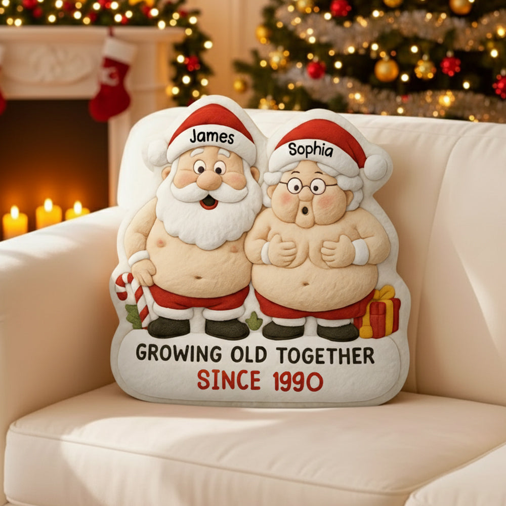 Growing Old Together Santa Claus Ugly Plush Pillow, Custom Ugly Plush Pillow Gift For Couple Hv01
