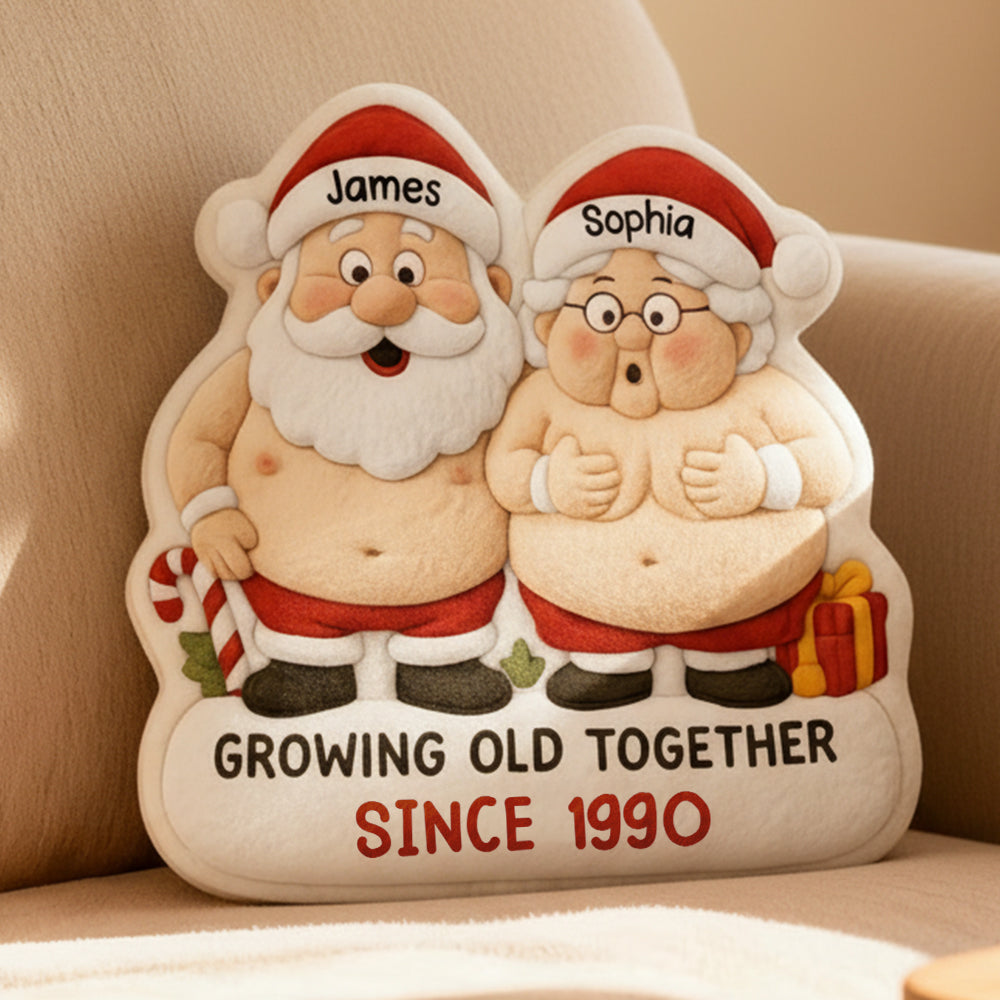 Growing Old Together Santa Claus Ugly Plush Pillow, Custom Ugly Plush Pillow Gift For Couple Hv01