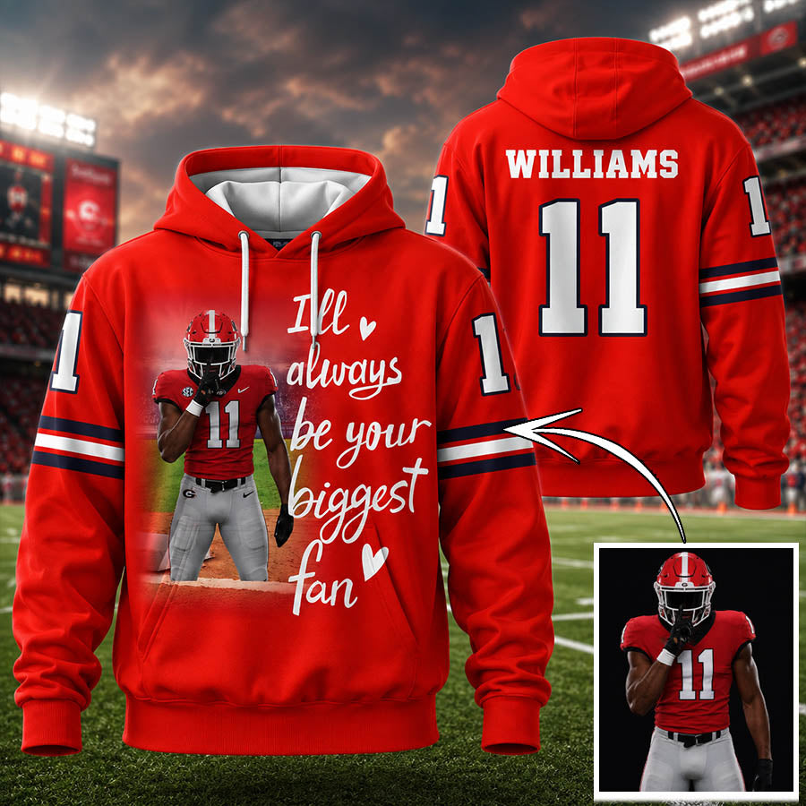 Personalized Football Mom Shirt, Custom Player Photo Name Number, I’ll Always Be Your Biggest Fan Sports Mom Gift, Football Mom, Dad, Family
