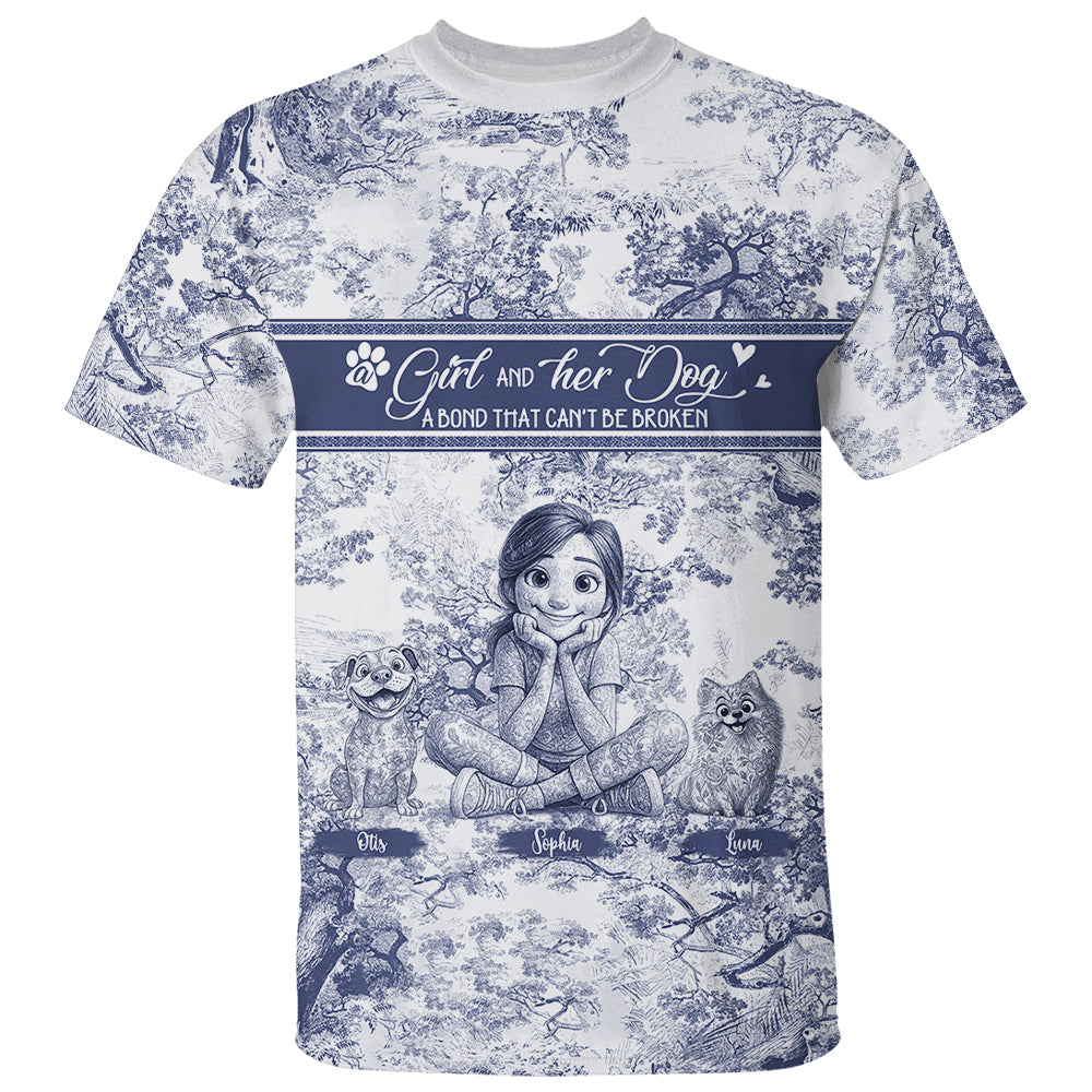 Custom A Girl and Her Dog a Bond That Cant Be Broken Style Gift Toile De Jouy Chinoiseries, Personalized All Over Print Shirt Hv01