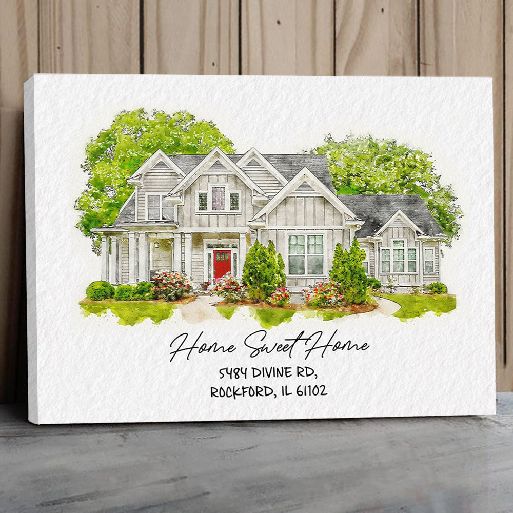 Watercolor House Portrait | Personalized House Artwork. Custom Thoughtful Housewarming Gift, Unique Poster Wall Art vr3