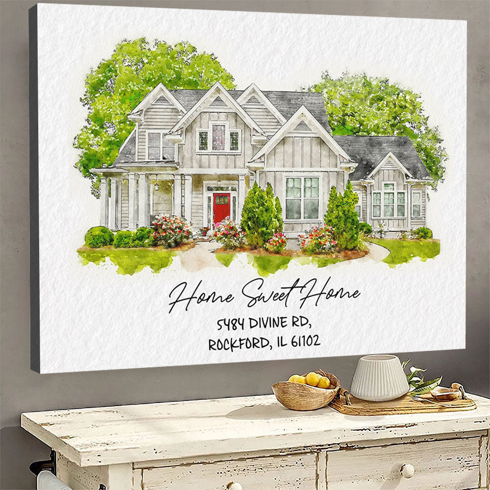 Watercolor House Portrait | Personalized House Artwork. Custom Thoughtful Housewarming Gift, Unique Poster Wall Art vr3