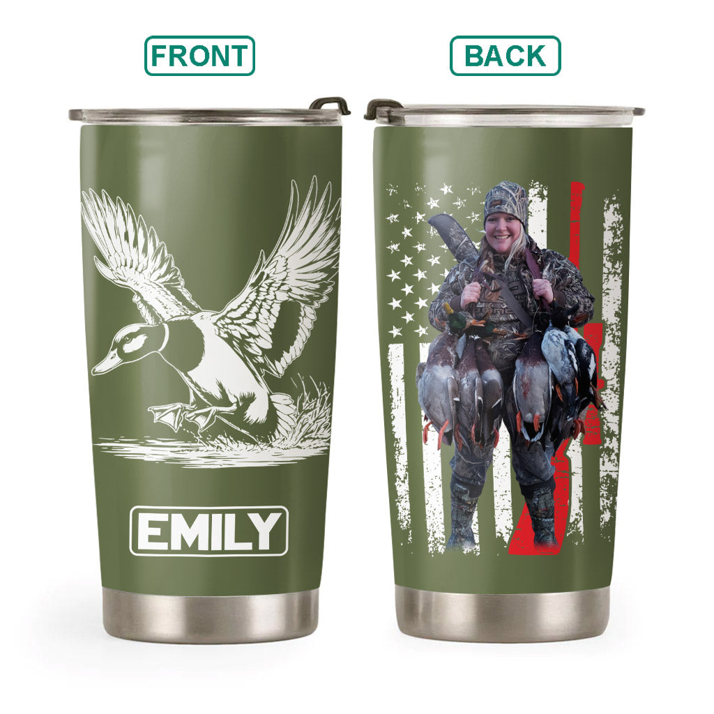 Duck Hunting Gifts for Men, Him Personalized. Upload Photo Tumbler Landing Mallard Waterfowl Hunter Gift, Christmas Gifts for Husband, Dad, Father's Day Pt99