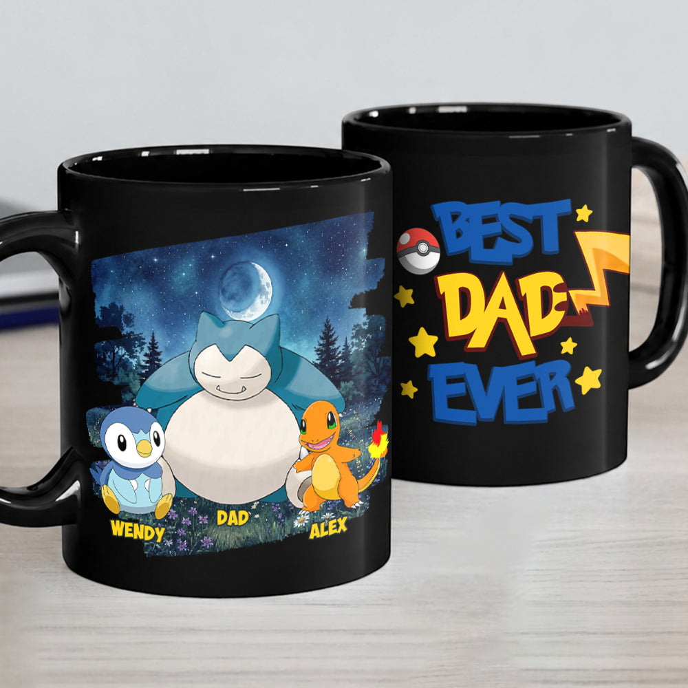 Best Dad Ever Pokemon Mug, Personalized Dad with Kid Names Cup, Father’s Day Stoneware Mug, Gift For Dad Husband MI209 Hv01