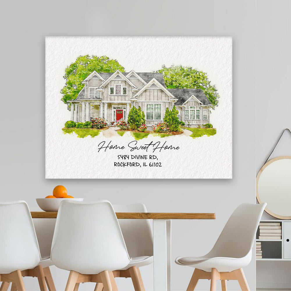 Watercolor House Portrait | Personalized House Artwork. Custom Thoughtful Housewarming Gift, Unique Poster Wall Art vr3