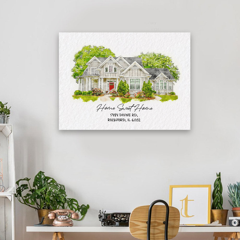 Watercolor House Portrait | Personalized House Artwork. Custom Thoughtful Housewarming Gift, Unique Poster Wall Art vr3