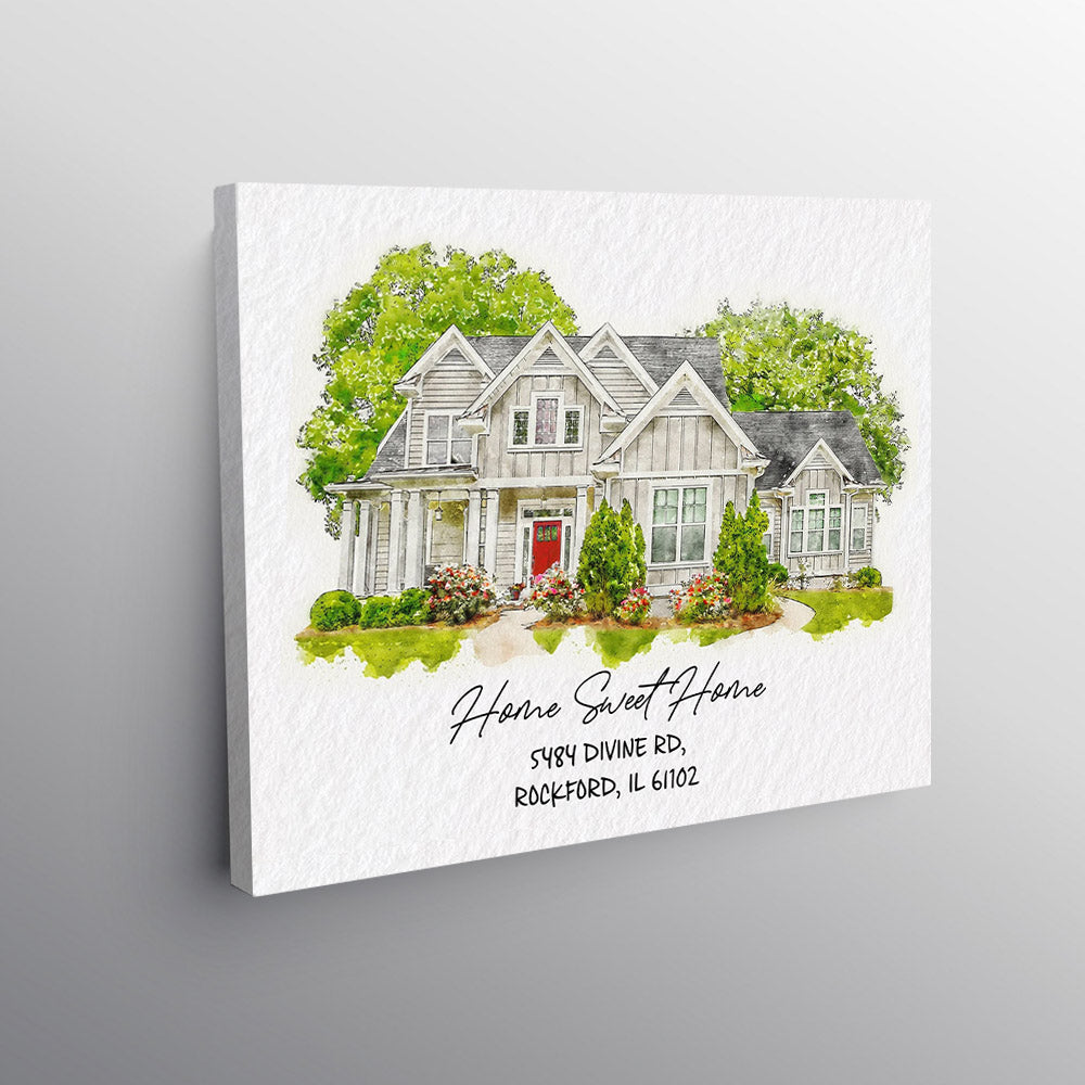 Watercolor House Portrait | Personalized House Artwork. Custom Thoughtful Housewarming Gift, Unique Poster Wall Art vr3