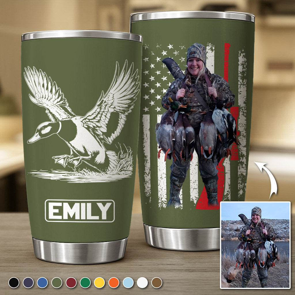 Duck Hunting Gifts for Men, Him Personalized. Upload Photo Tumbler Landing Mallard Waterfowl Hunter Gift, Christmas Gifts for Husband, Dad, Father's Day Pt99