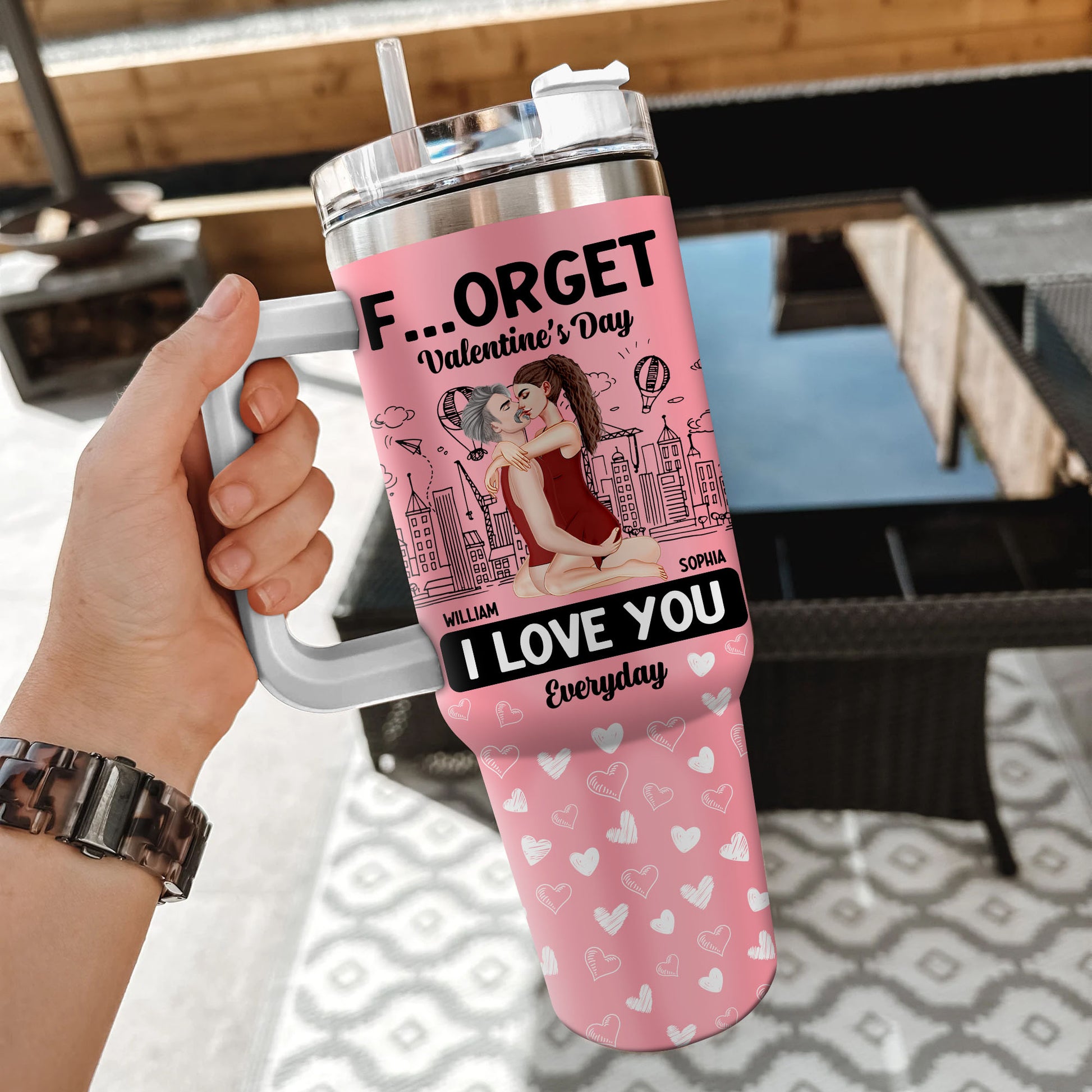 Forget Holiday I Love You Everyday Kissing Couple - Personalized 40oz Tumbler PT99