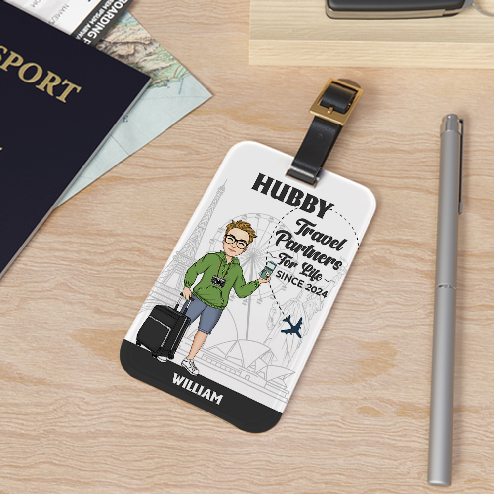 Hubby & Wifey - Travel Partners For Life - Custom Acrylic Luggage Bag For Couples NA04 Pa00