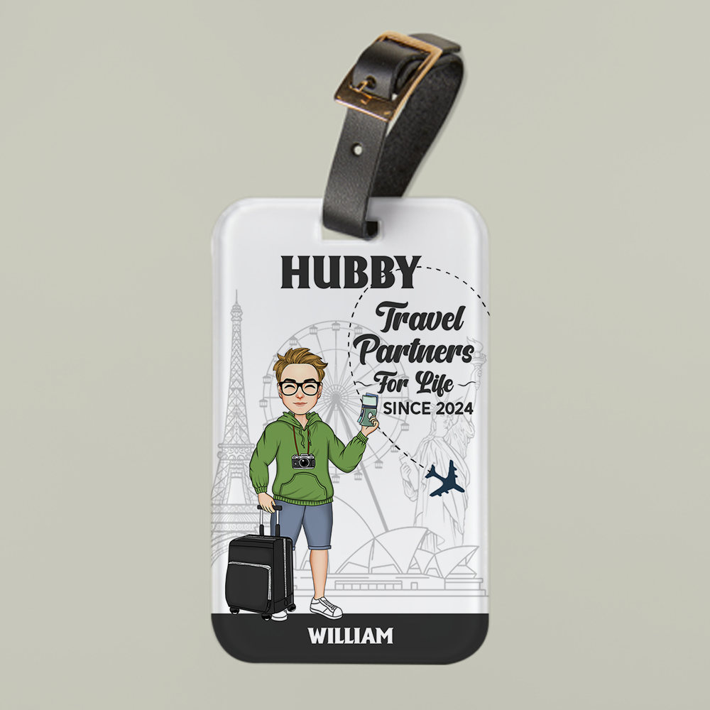 Hubby & Wifey - Travel Partners For Life - Custom Acrylic Luggage Bag For Couples NA04 Pa00