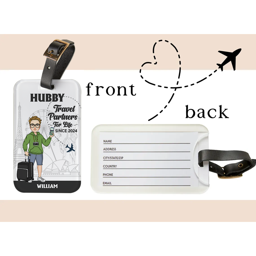 Hubby & Wifey - Travel Partners For Life - Custom Acrylic Luggage Bag For Couples NA04 Pa00