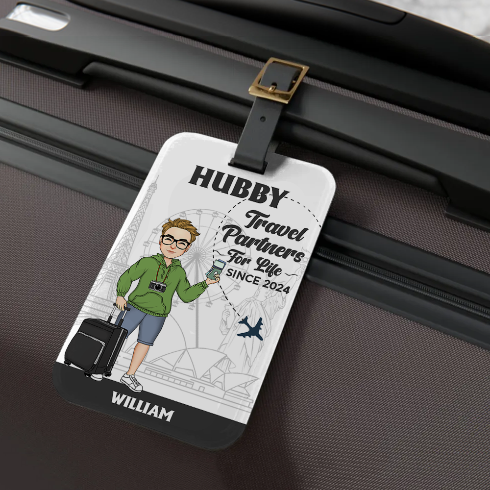 Hubby & Wifey - Travel Partners For Life - Custom Acrylic Luggage Bag For Couples NA04 Pa00