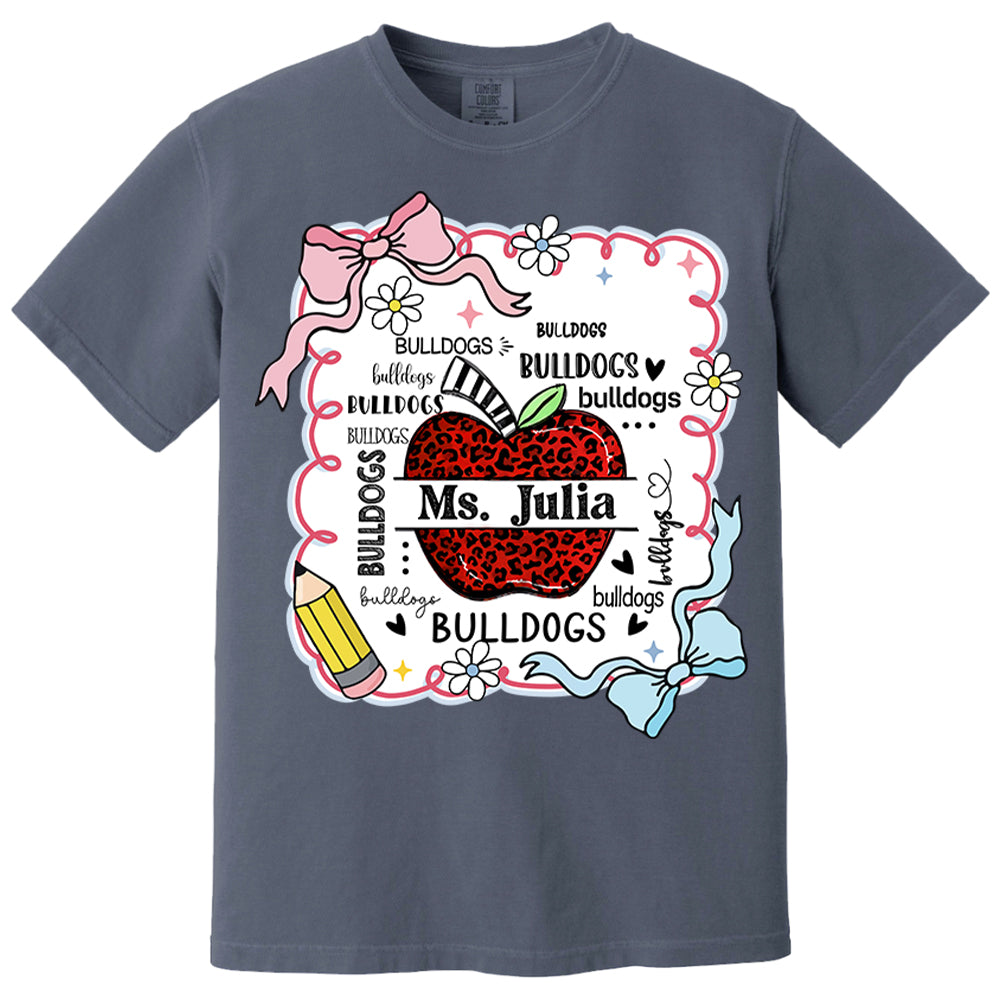 Custom Preppy Teacher First Day of School Shirt - Personalized School Mascot Leopard Apple Custom Name Shirts Nh00