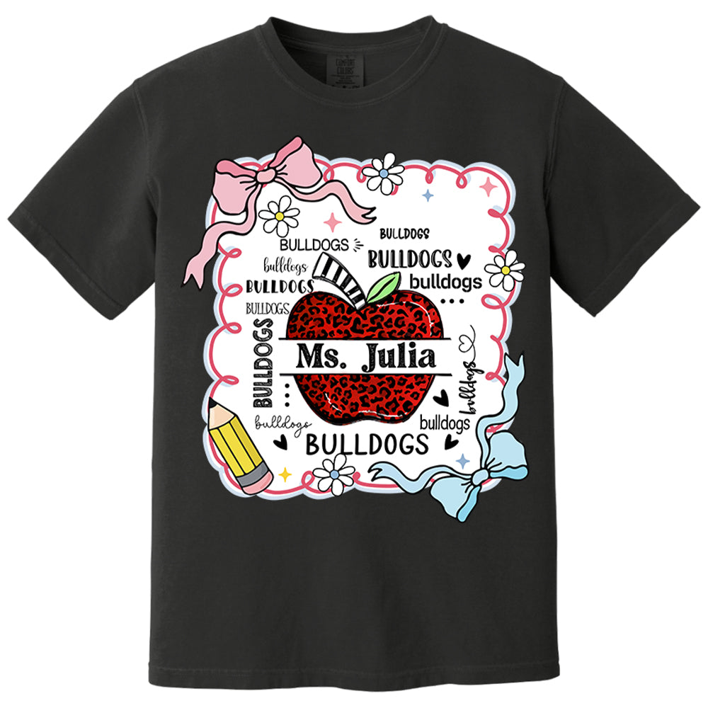 Custom Preppy Teacher First Day of School Shirt - Personalized School Mascot Leopard Apple Custom Name Shirts Nh00