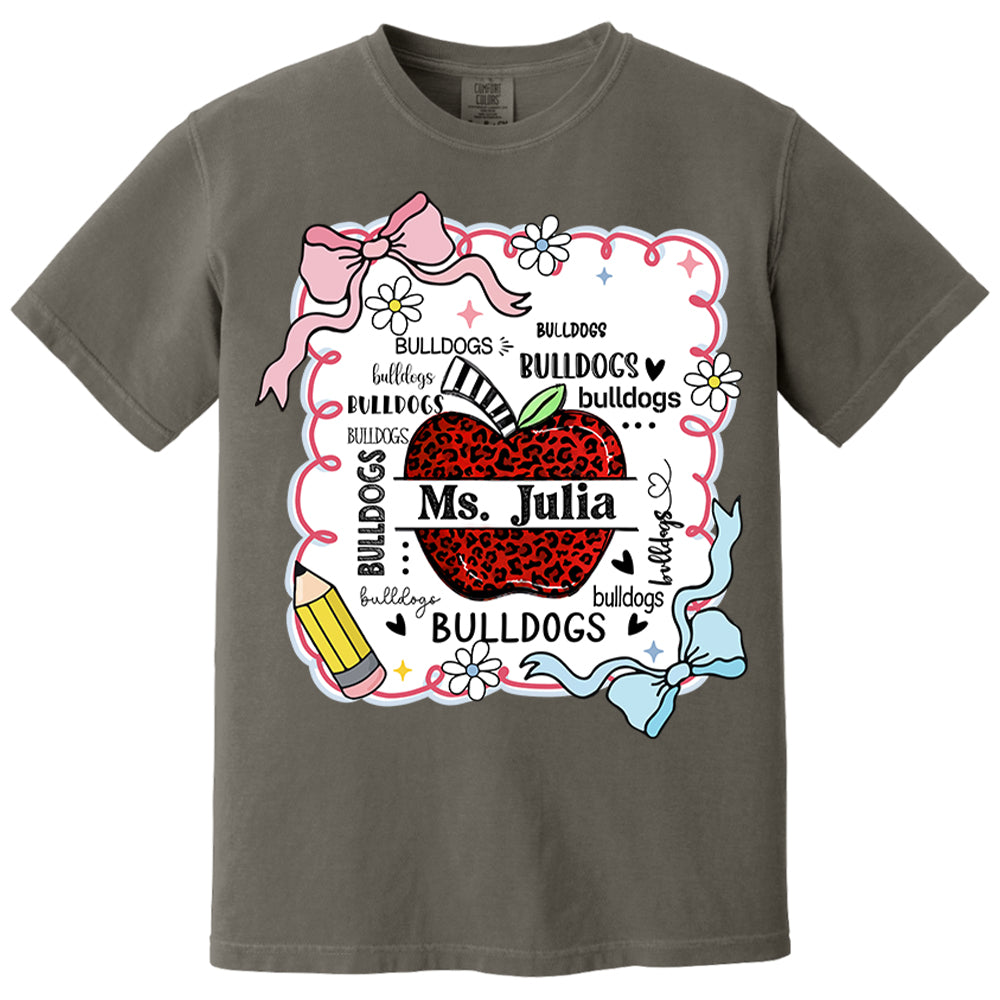 Custom Preppy Teacher First Day of School Shirt - Personalized School Mascot Leopard Apple Custom Name Shirts Nh00