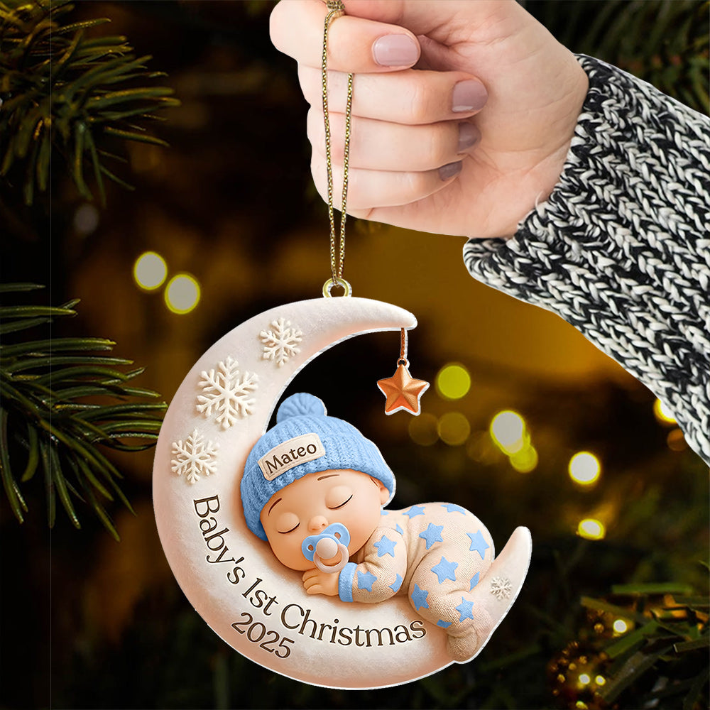 Baby’s First Christmas Ornament – Custom 3D Moon Acrylic Keepsake, Personalized Newborn Gift, Unique Holiday Decoration, Baby Gift Idea