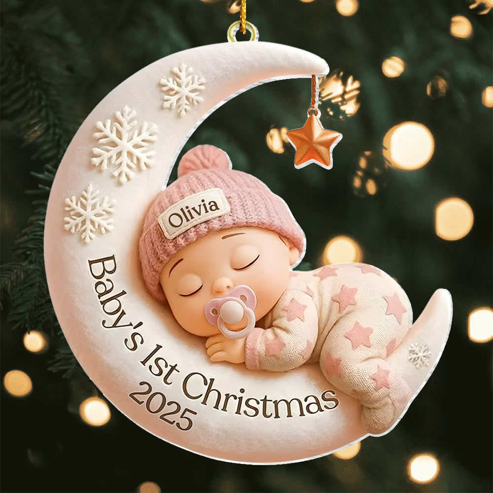 Baby’s First Christmas Ornament – Custom 3D Moon Acrylic Keepsake, Personalized Newborn Gift, Unique Holiday Decoration, Baby Gift Idea