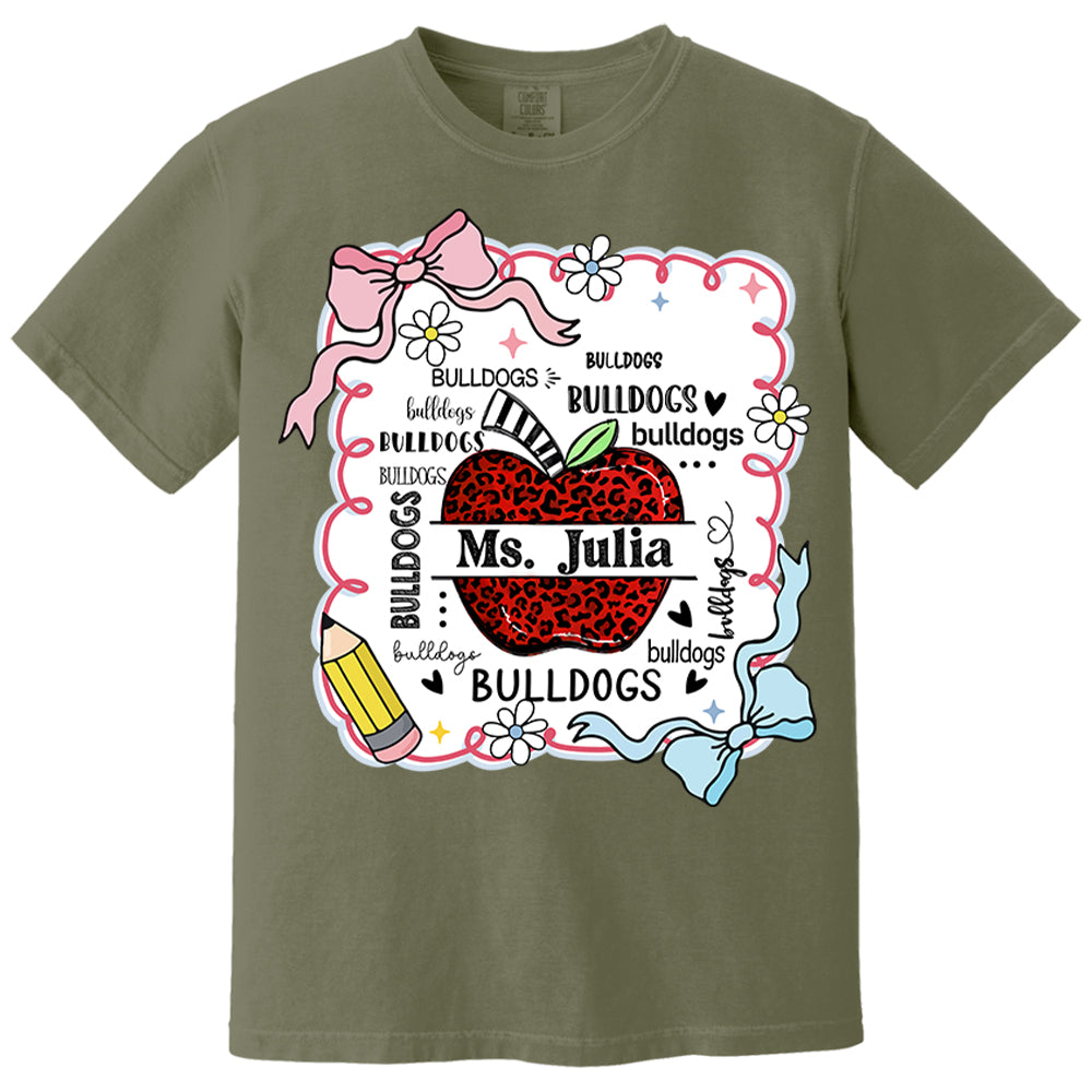Custom Preppy Teacher First Day of School Shirt - Personalized School Mascot Leopard Apple Custom Name Shirts Nh00