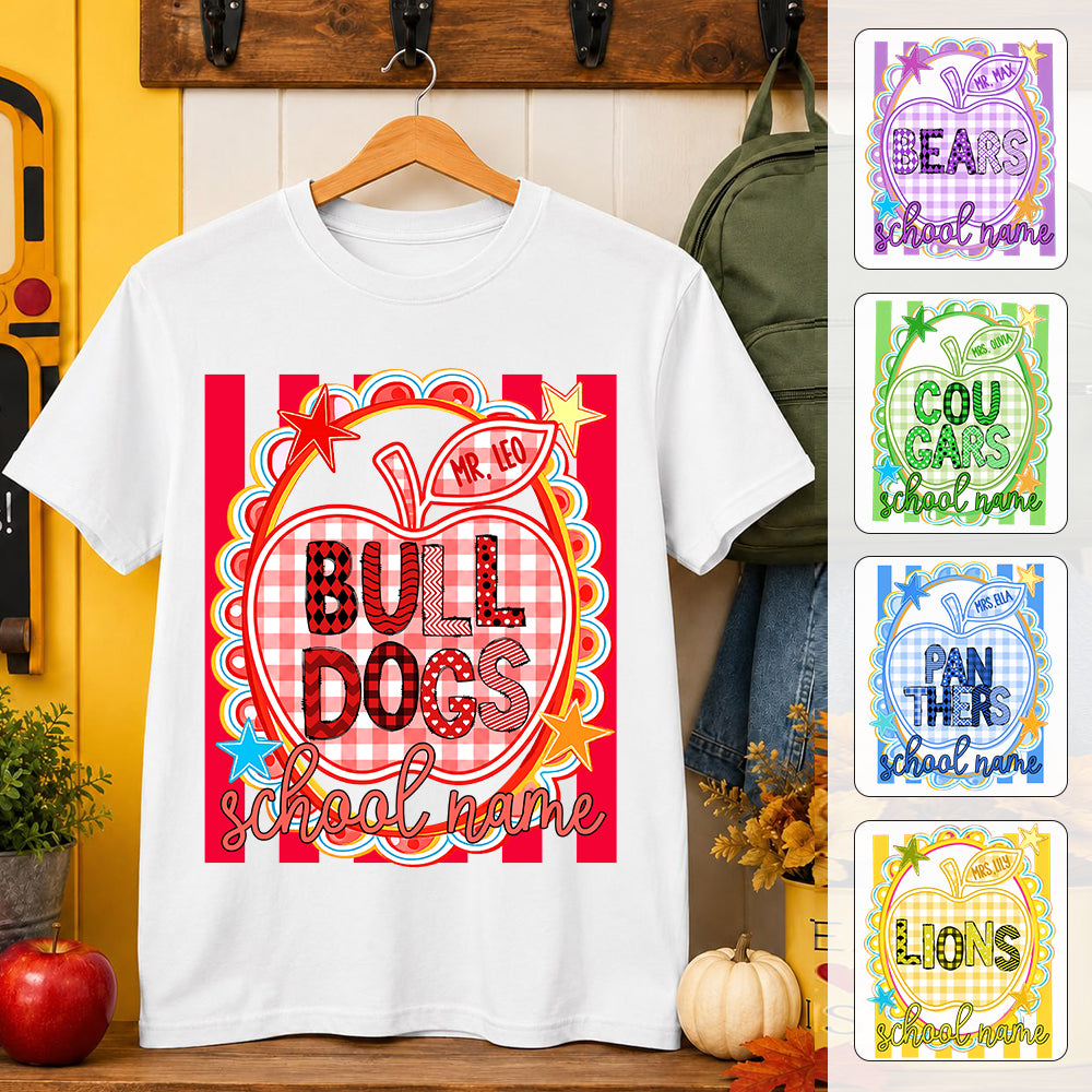 Personalized School Mascot Doodle Pattern T-Shirt For Teacher, Preppy Back To School, Gifts For Teacher Student MI209 TH23