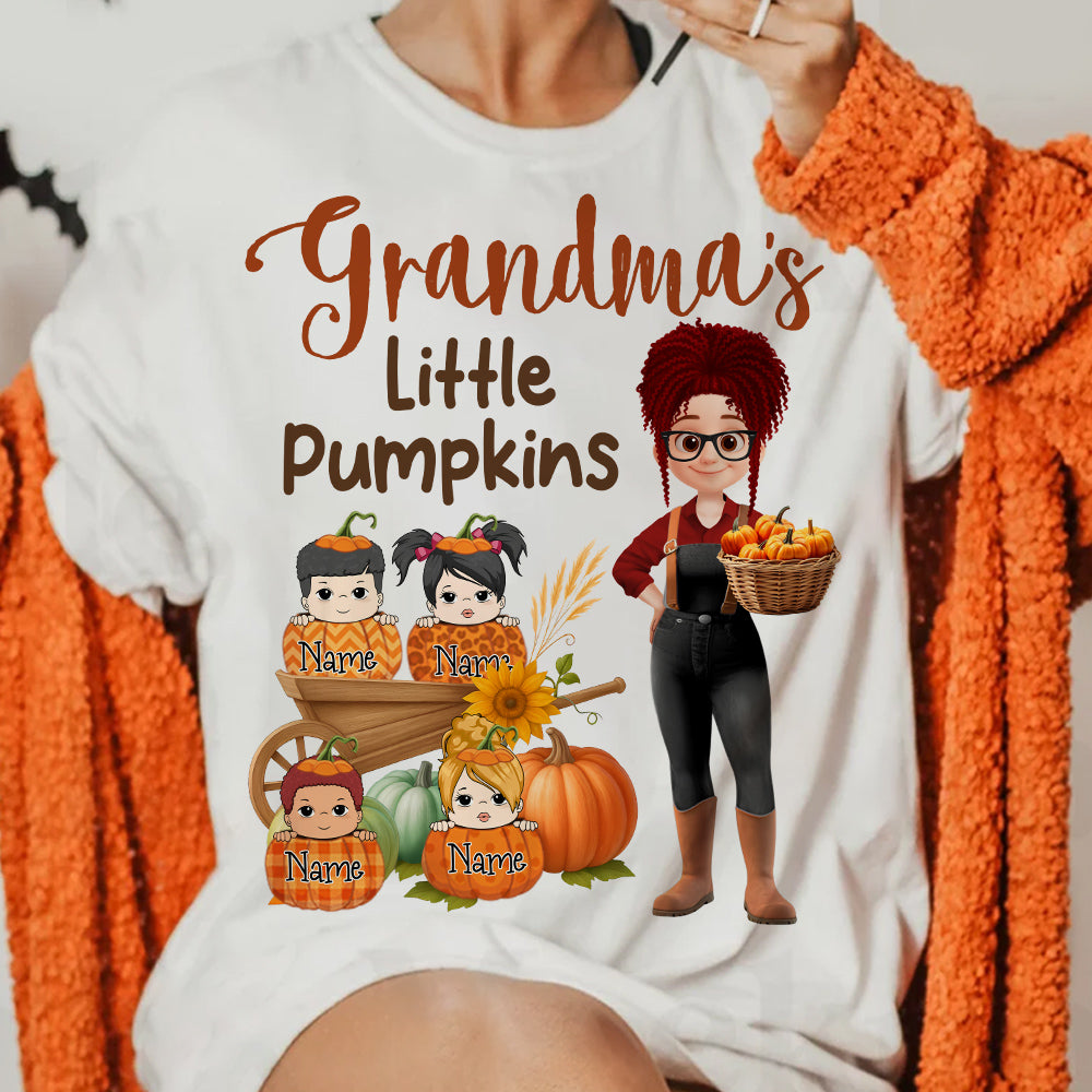 Grandma's Little Pumpkins Love Nana Life Kids, Grandkids Names - Personalized Shirt For Grandma Nh00