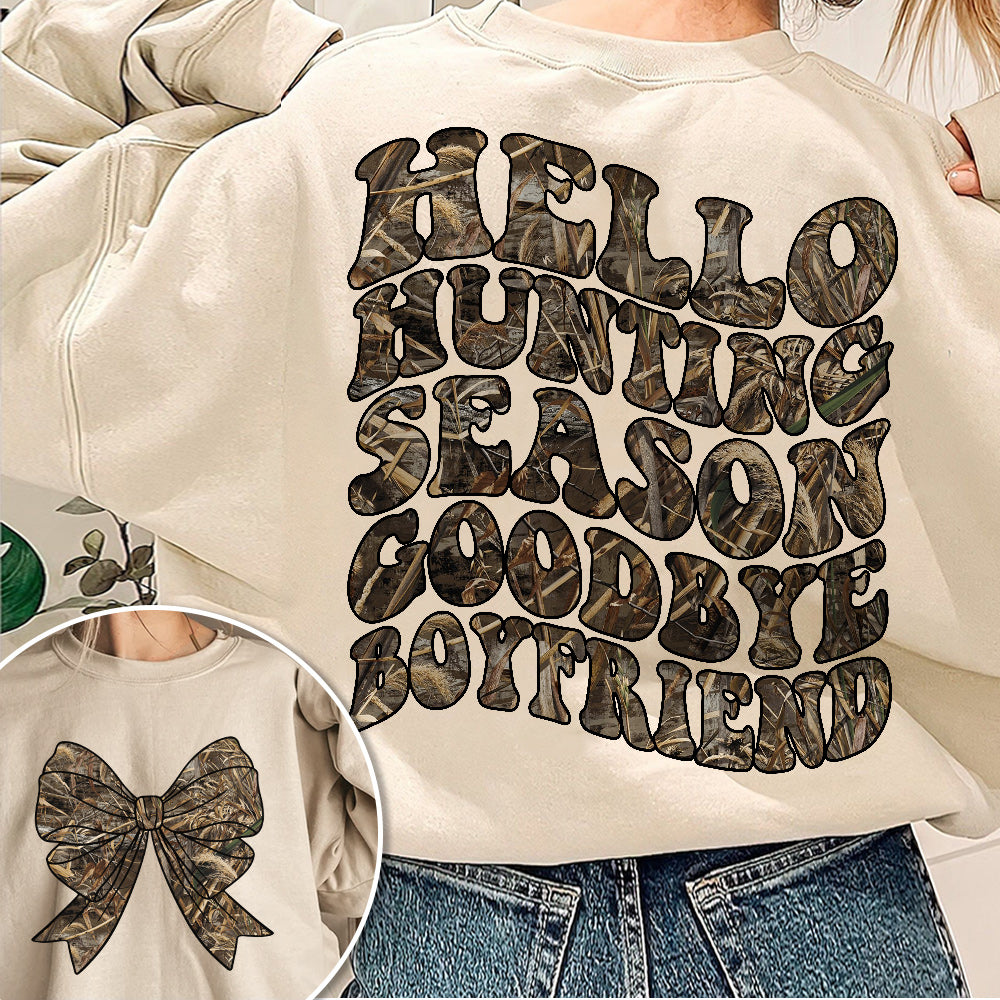 Hello Hunting Season Goodbye Boyfriend Camo Coquette Bow T Shirt Gift for Her H2511