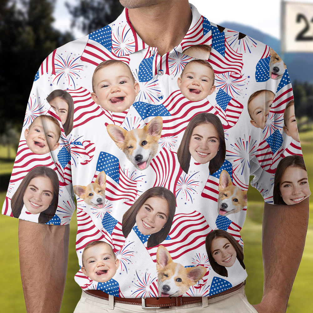 Personalized America Flag 4th Of July Hawaiian Shirt with Faces -