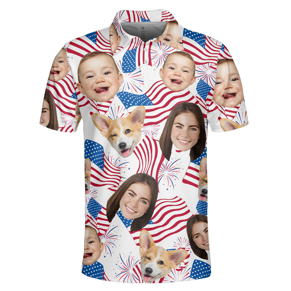 Personalized America Flag 4th Of July Hawaiian Shirt with Faces -