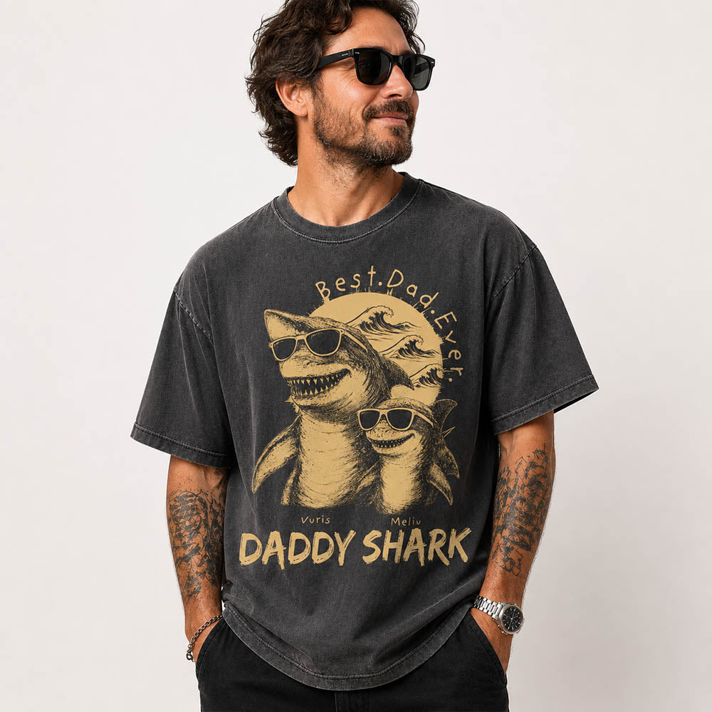 Best Daddy Ever, Personalized Daddy Shark T-Shirt, Father Day Funny Gifts for Dad, Papa A2110