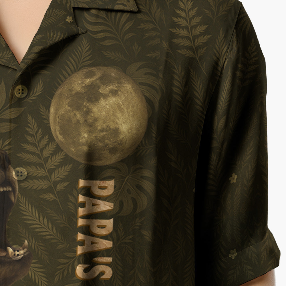 Custom Papa Wolf Pack Hawaiian Shirt, Custom Grandpa With Kids Names Short Sleeve Silk Shirt, Personalized Wolf Pack Tee, Gift For Grandpa, Father's Day Gift