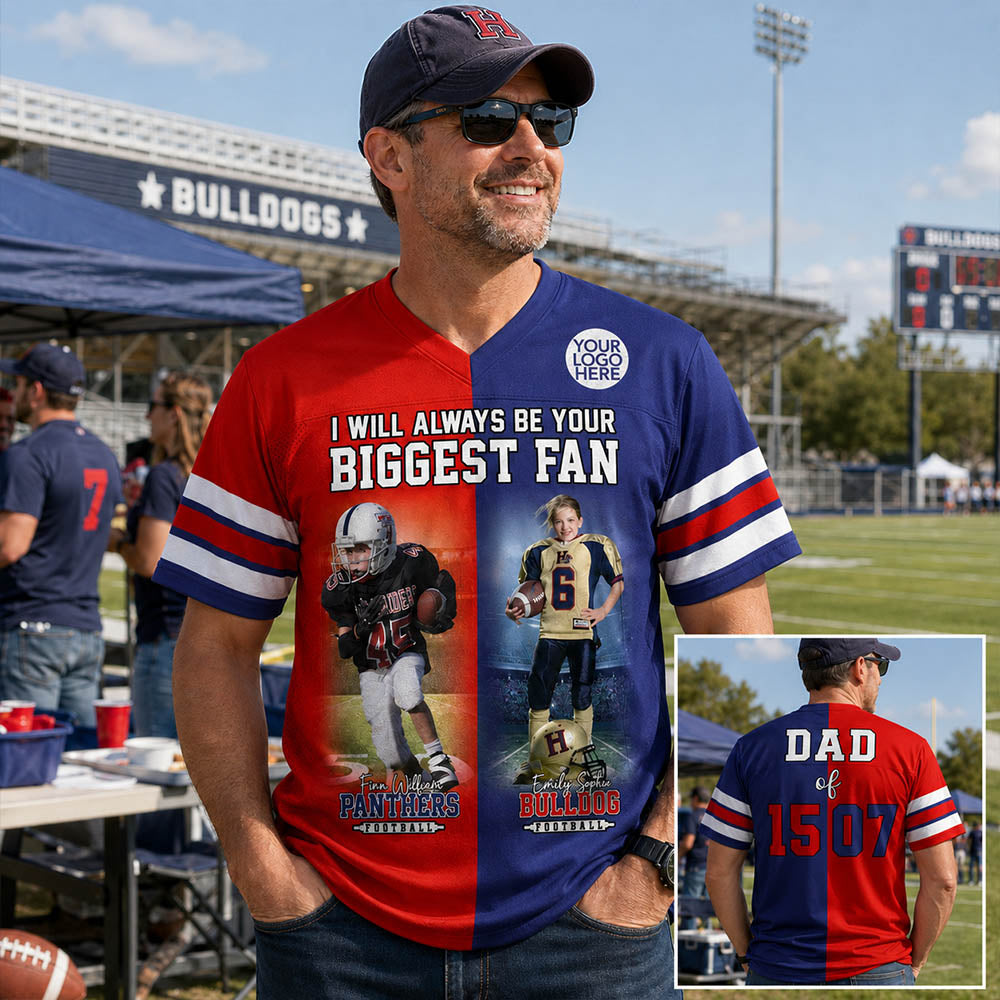Custom Any Two Football Team, Personalized Team Name And Number Football Jersey, V-neck Short Sleeve Jersey Shirt, Football Jerseys