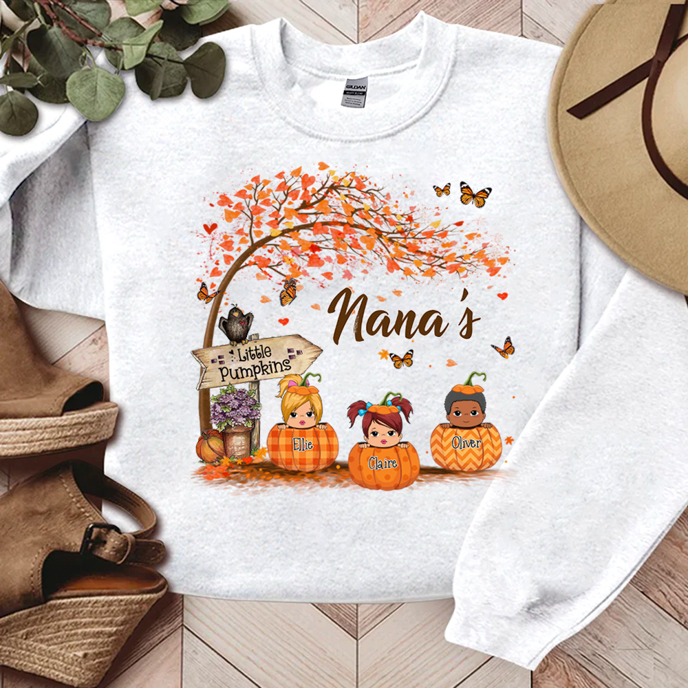Nana's Little Pumpkin Autumn Personalized Sweatshirt For Grandmas