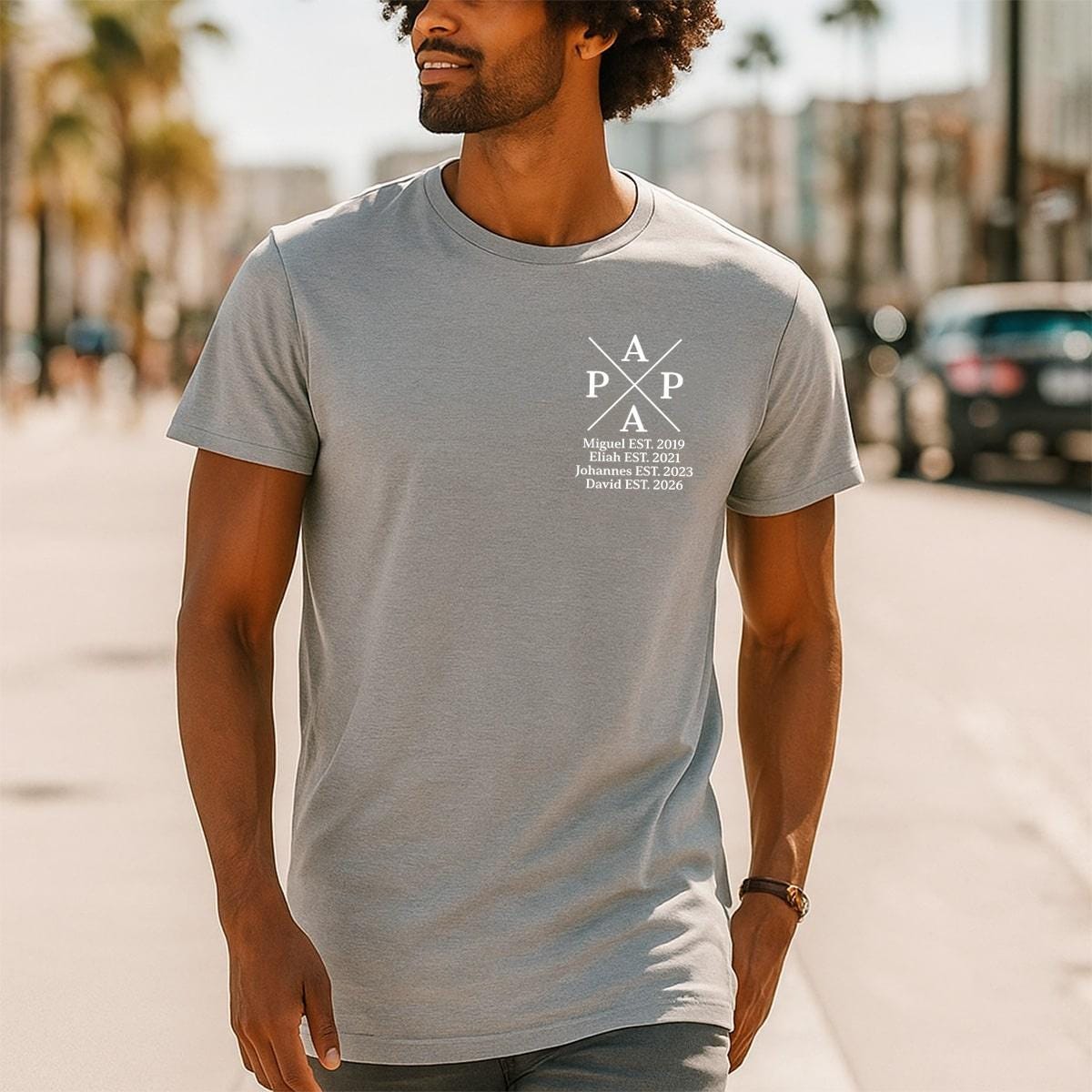 Personalized Men's T-Shirt For Dad With Children's Names And Birth Years As A Father's Day Gift