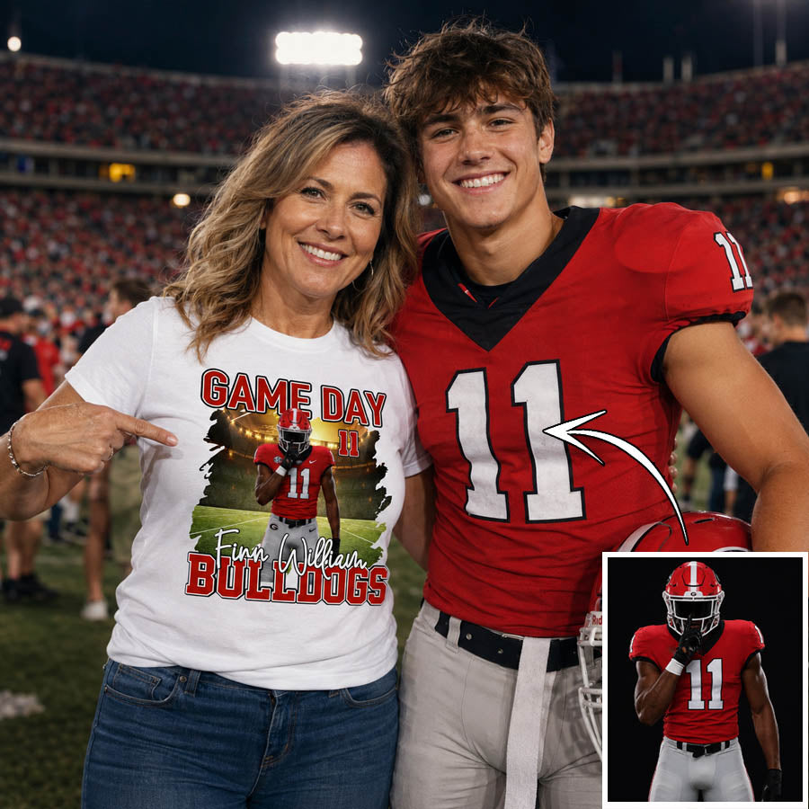 Personalized Football Game Day Shirt with Custom Player Photo, Team Name & Number – Football Mom Dad Family Gift