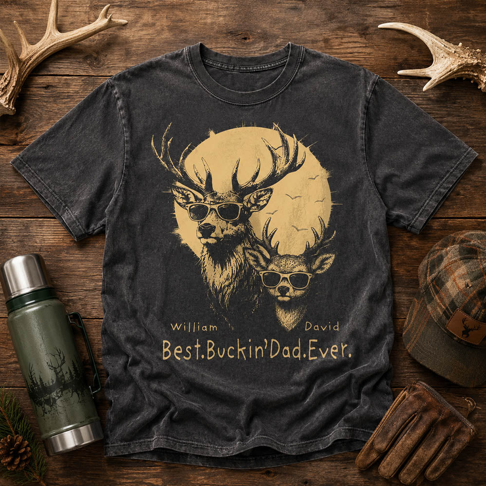 Personalized Best Buckin' Dad Ever T-Shirt Father Day Gifts for Dad Funny Papa Tshirt Cool Daddy Hunting Tee Vr2