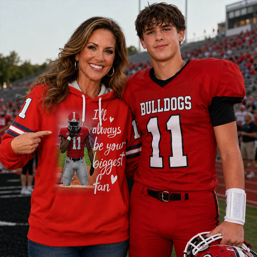 Personalized Football Mom Shirt, Custom Player Photo Name Number, I’ll Always Be Your Biggest Fan Sports Mom Gift, Football Mom, Dad, Family