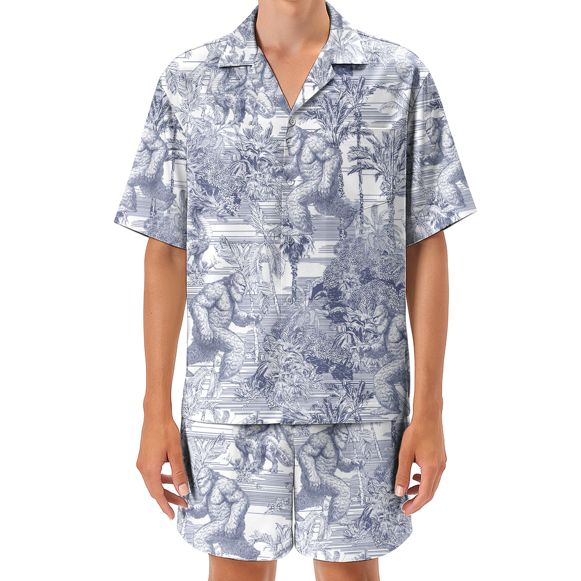 Bigfoot Alien Dragon Dinosaur Wolf Toile De Jouy - Personalized Short-Sleeved Silk Shirt Hv01
