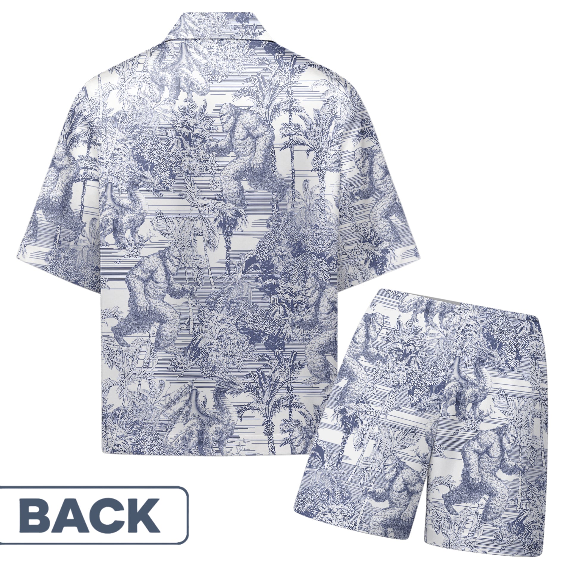 Bigfoot Alien Dragon Dinosaur Wolf Toile De Jouy - Personalized Short-Sleeved Silk Shirt Hv01