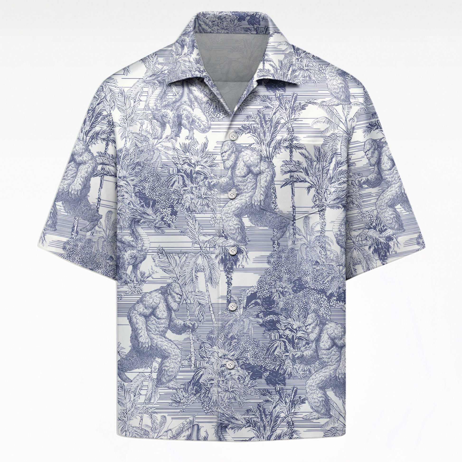 Bigfoot Alien Dragon Dinosaur Wolf Toile De Jouy - Personalized Short-Sleeved Silk Shirt Hv01